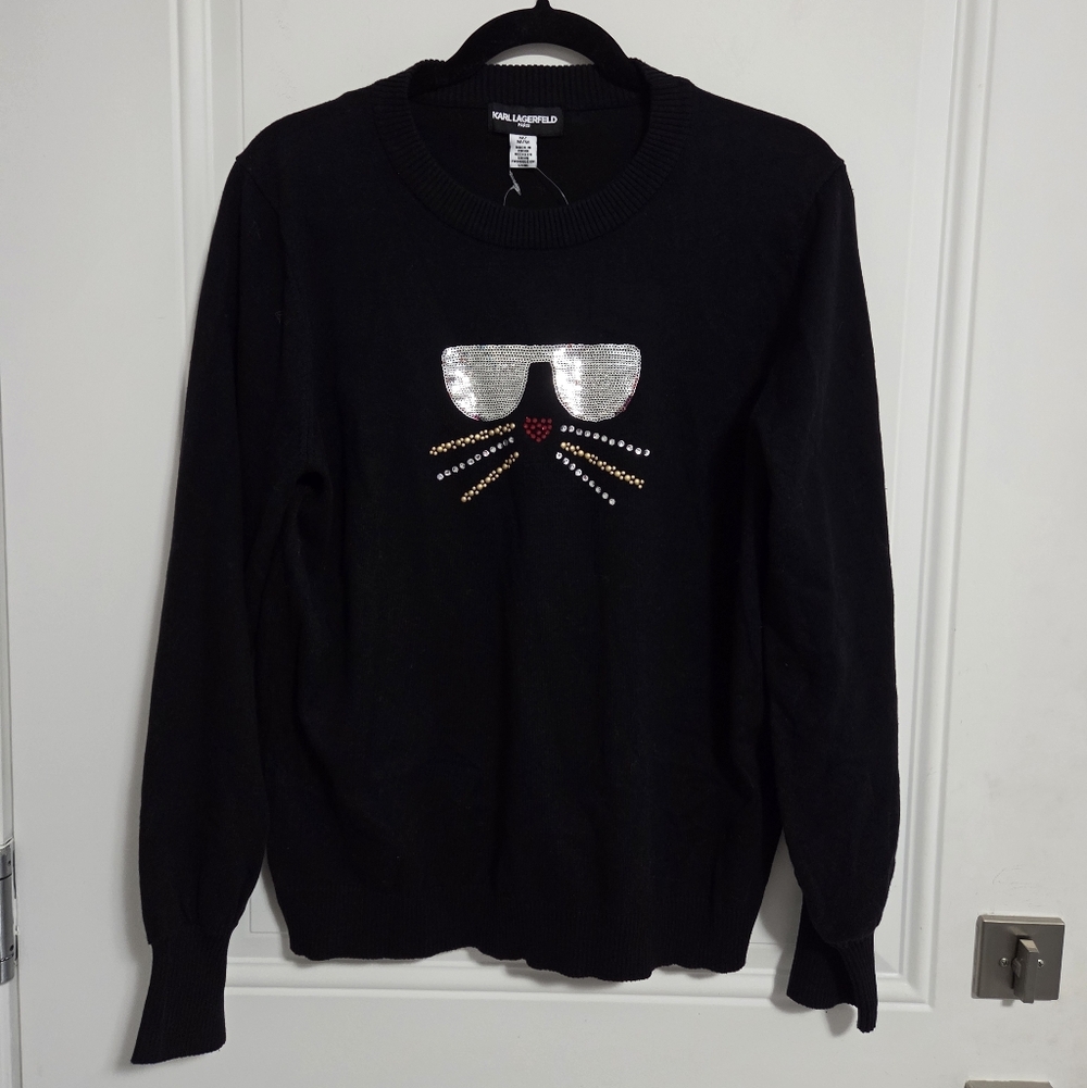 NWT - Karl Lagerfeld Paris Women's Sparkly Kitty Sweater - Size M, L